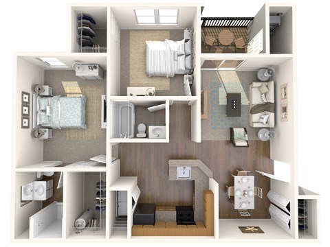 Floor plan for 2 beds, 2 baths, 1056 sqft